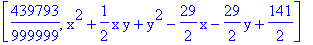[439793/999999, x^2+1/2*x*y+y^2-29/2*x-29/2*y+141/2]
